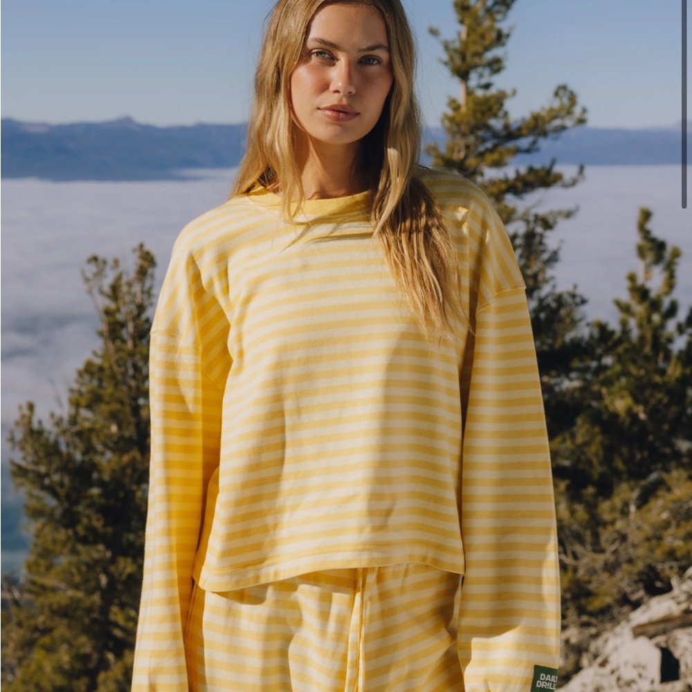 Daily Drills Sunny + Butter Stripe Cotton Long Sleeve and Pants set